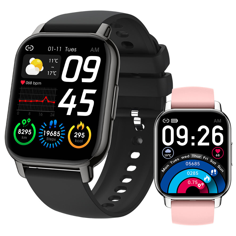 Smart watches with Bluetooth call, heart rate, and blood pressure monitoring, featuring 1.85 inch TFT screens and wristband design.